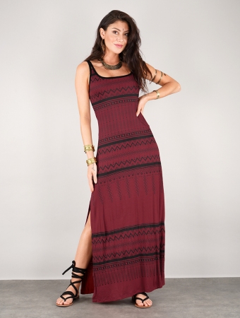 \ Electra Aztec\  printed long split strappy dress, Dark red