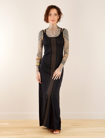 \ Electra Umbas\  printed long split strappy dress, Black