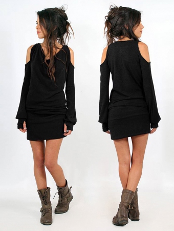 \ Elixir\  bare shoulder sweater dress, Black