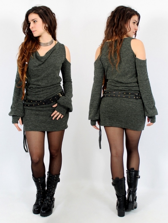 \ Elixir\  bare shoulder sweater dress, Lichen green