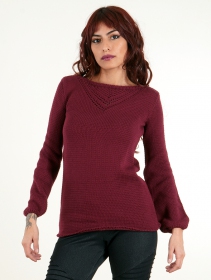 \ Endaria\  open work boat neck knit sweater, Wine