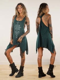 \ Freyja\  printed knotted sleeveless tunic, Teal and silver