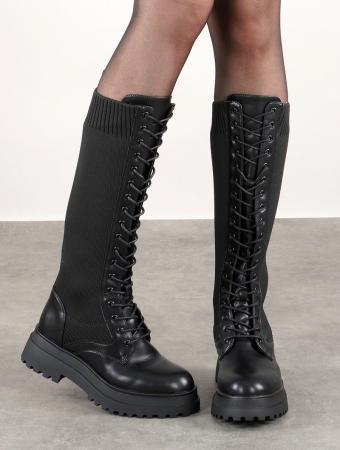 \ Gehenna\  laced bi-material boots, Black
