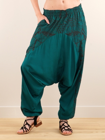 \ Ginie Africa\  printed light harem pants, Teal and black