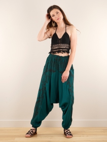 \ Ginie Africa\  printed light harem pants, Teal and black