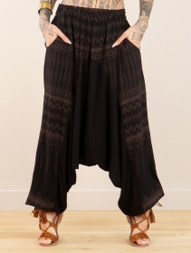 \ Ginie Aztec\  light harem pants, Black with brown prints