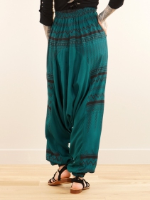 \ Ginie Aztec\  light harem pants, Teal with brown prints