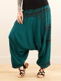 \ Ginie Aztec\  light harem pants, Teal with brown prints