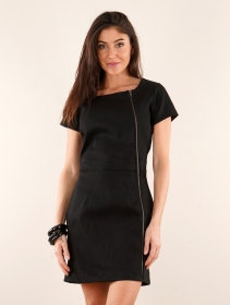 \ Helaria\  denim zipped dress with short sleeves, Black