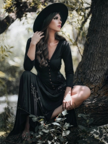 \ Heldaria\  buttoned long dress, Black with black crochet