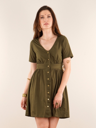 \ Heldaria\  short sleeve buttoned dress, Olive green