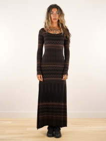 \ Inanna Aztec\  pinted long sleeve long dress dress, Black