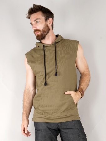 \ Indica Akhenaton\  gender neutral sleeveless hoodie, Printed army green