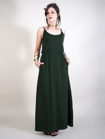 \ Indie Orom\  printed strappy long dress, Forest green