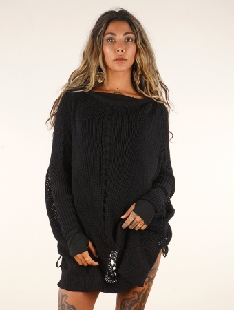\ Jaring\  crochet sweater dress, Black