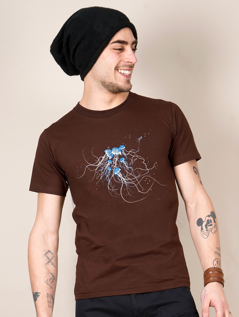 \ Jellyfish\  printed short sleeve t-shirt, Brown