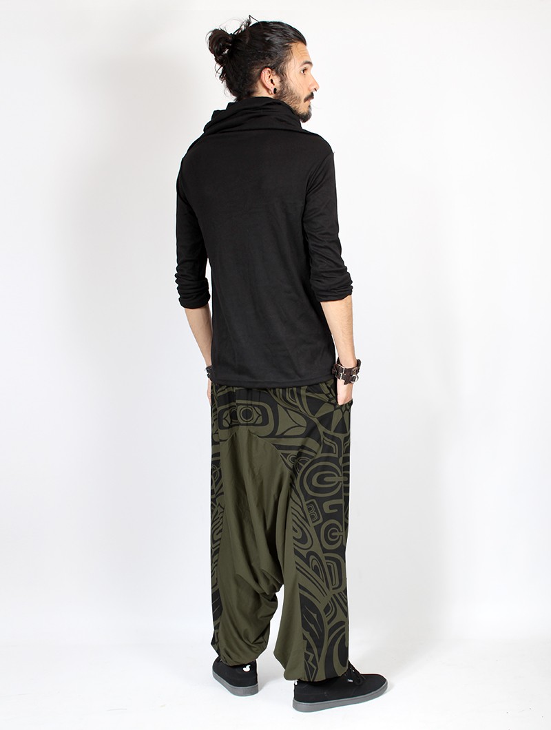 \ Jinn Aladin Haida\  Gender neutral harem pants, Light Army green and black