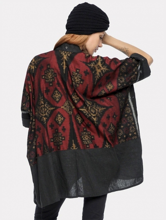 \ Kimono\  kaftan vest, Grey with red and gold patterns