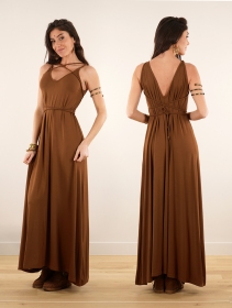 \ Lazüli\  loose and reversible strappy long dress, Caramel
