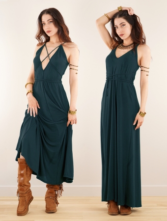 \ Lazli\  loose and reversible strappy long dress, Peacock teal