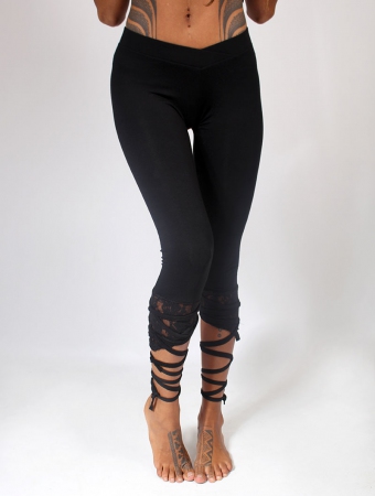 lï-jaa yggdrazil black leggings 3/4 mid length with lace and 