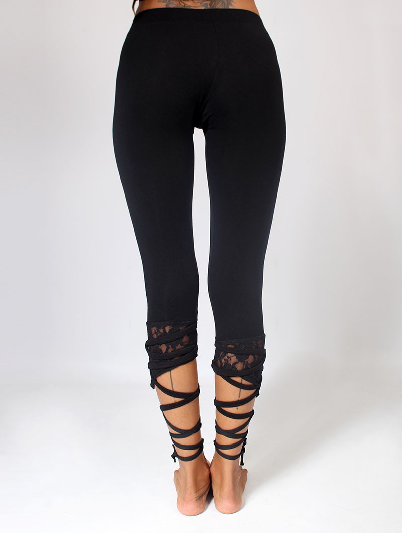 lï-jaa yggdrazil black leggings 3/4 mid length with lace and lacing on ...
