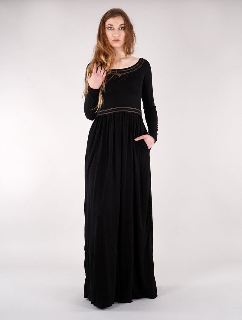 \ Lotus Artanis\  long sleeve long dress dress, Black