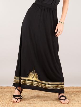 \ Lotus Elerinna\  high waist maxi skirt, Black with golden prints