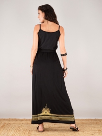 \"Lotus Elerinna\" high waist maxi skirt, Black with golden prints