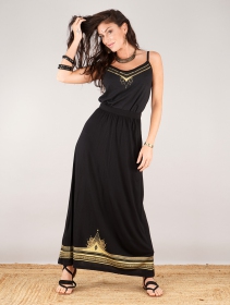 \"Lotus Elerinna\" high waist maxi skirt, Black with golden prints