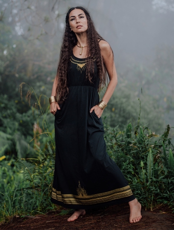 \ Lotus Orom\  printed strappy long dress, Black