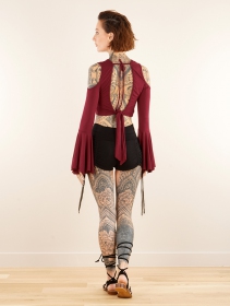 \ Maena\  bare back top with flared long sleeves and bare shoulders, Deep red