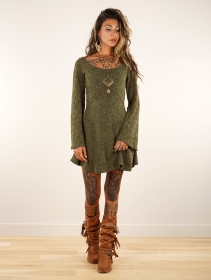\ Müse\  crochet sleeve skater dress, Army green