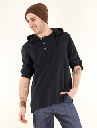 \ Nasaah\  hooded long sleeve woven shirt, Black