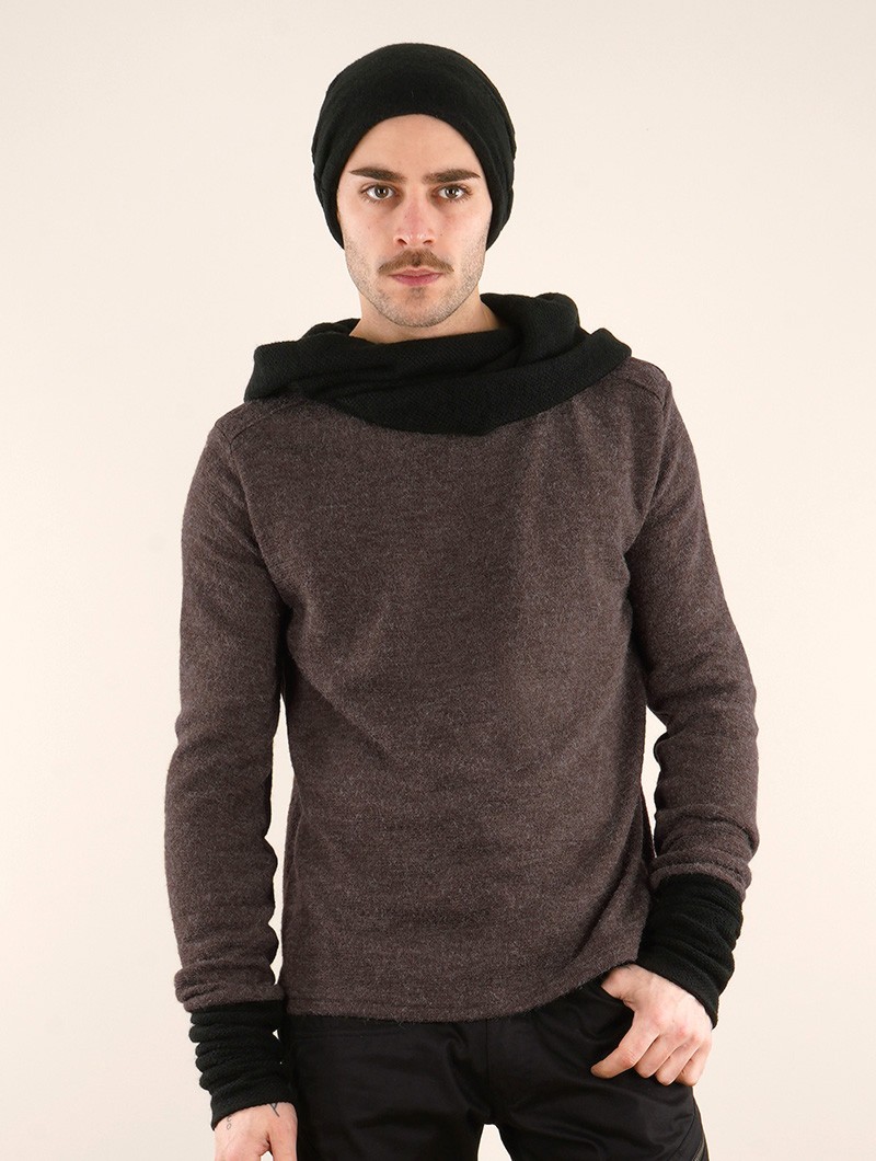 \ Nemöo\  big collar hooded sweater, Brown