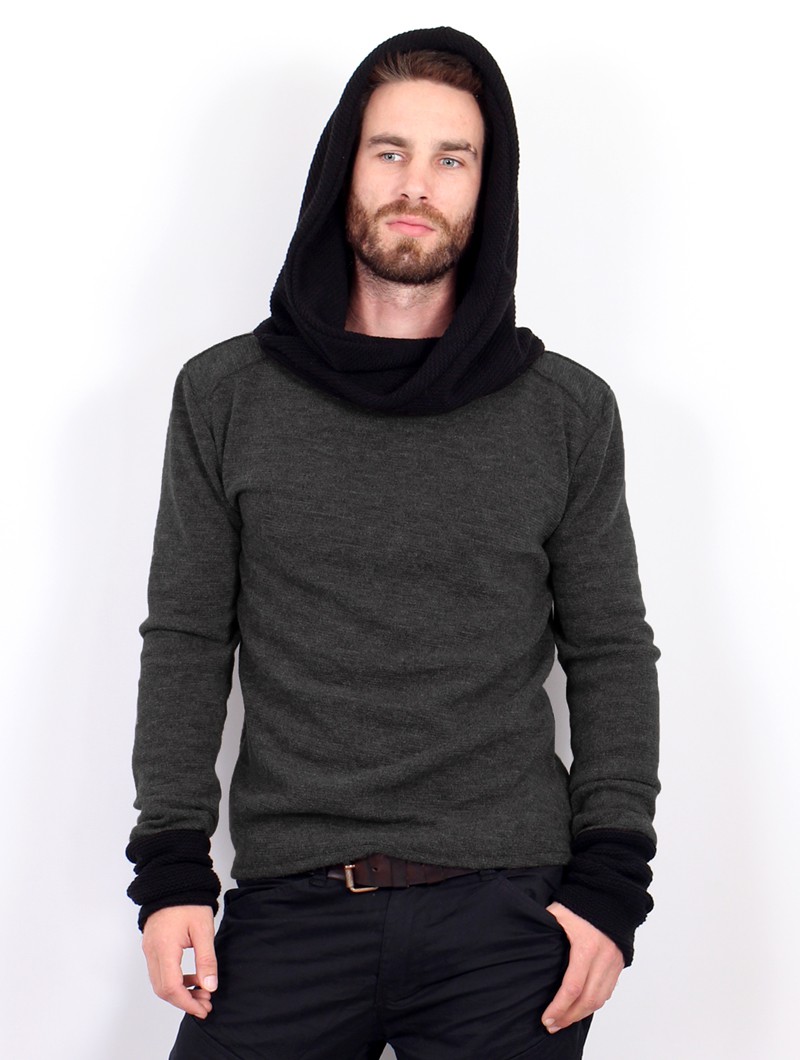 \ Nemöo\  big collar hooded sweater, Dark grey