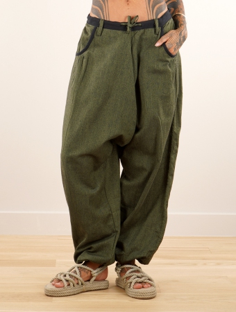 \ Niharika\  Gender neutral sarouel pants, Mottled olive green