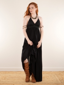 \ Nolofinwe\  strappy long dress with crochet detail, Black