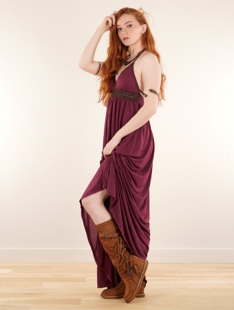 \ Nolofinwe\  strappy long dress with crochet detail, Wine