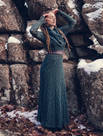 \ Nouchka\  crochet long dress,  Bluish grey and black lining