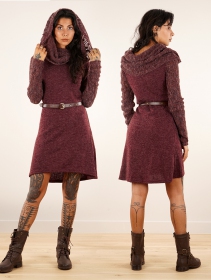 \ Nouchka\  crochet sleeves and big collar skater sweater dress, Wine