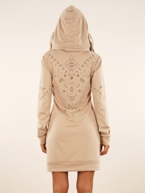 \ Numendil Ornemental dots\  printed high collar hoodie dress, Beige