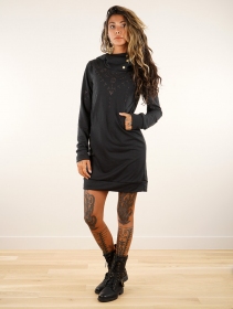 \ Numendil Ornemental dots\  printed high collar hoodie dress, Black