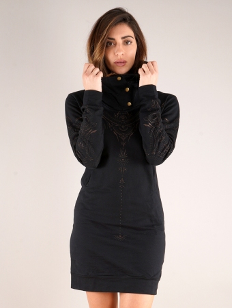 \ Numendil Zohraa\  printed high collar hoodie dress, Black