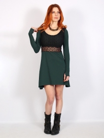 \ Nymphea\  skater dress with crochet, Black & Peacock teal