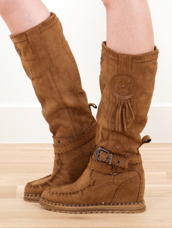 \ Oana\  fringe boots with patches, Camel brown