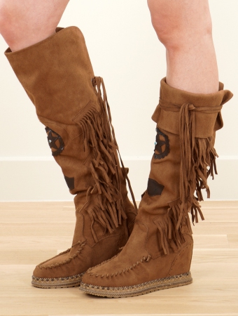 \ Oana\  fringe over-the-knee boots with patches, Camel brown