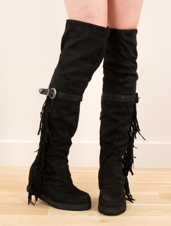 \ Oana\  fringe thigh boots, Black