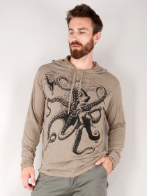 \"Octopus\" hooded t-shirt, Light brown