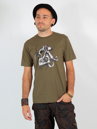\ Octopus k7\  printed short sleeve t-shirt, Light army green